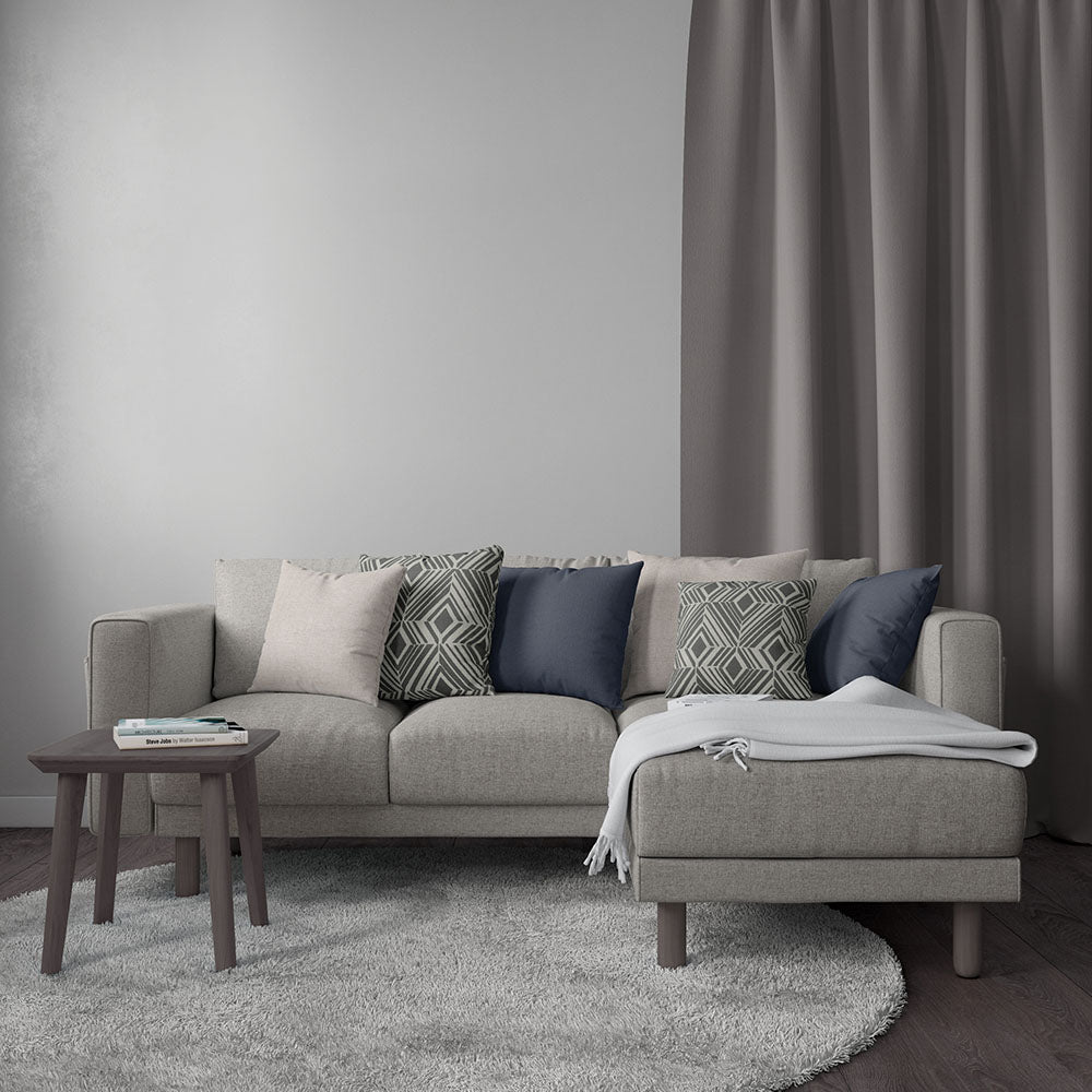Pewter gray textured solid upholstery fabric swatch.