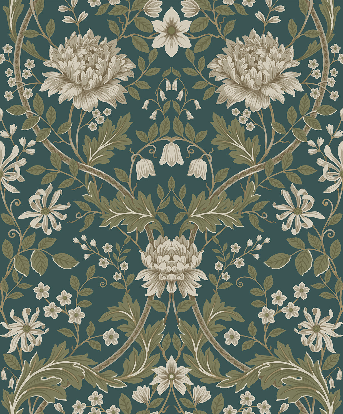 Etten Studios Etten Prepasted Wallcoverings Honeysuckle Floral Prepasted Floral Vintage Teal Matte - EP10004