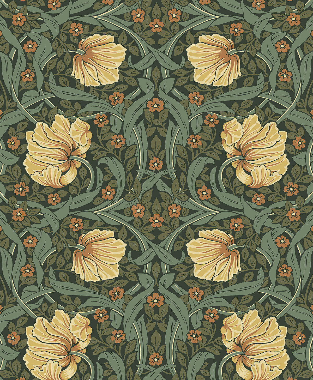 Etten Studios Etten Prepasted Wallcoverings Pimpernel Garden Prepasted Botanical Vintage Green - EP10604