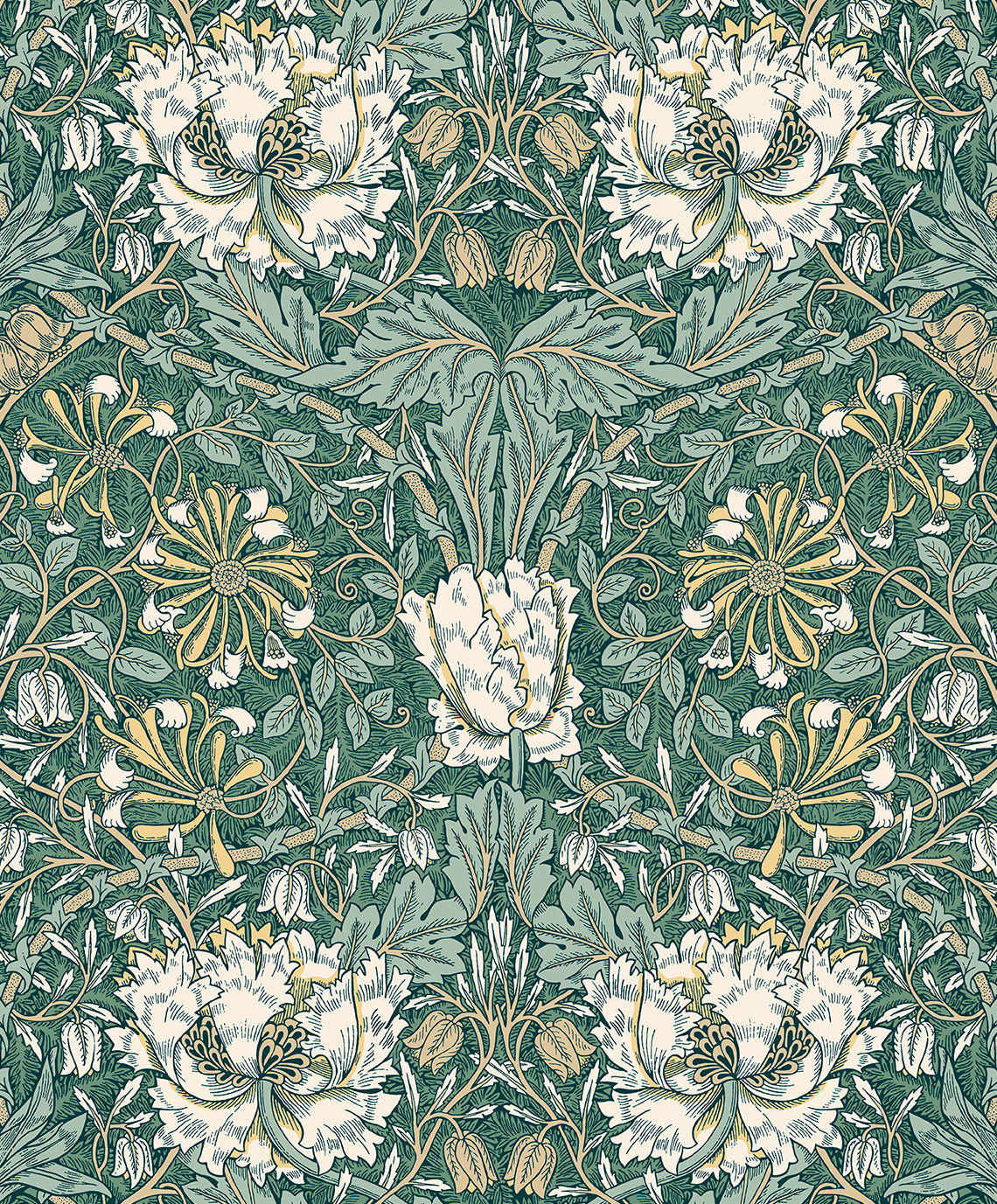 Etten Studios Legacy Prints Ogee Flora Floral Vintage Green Matte - ET12604