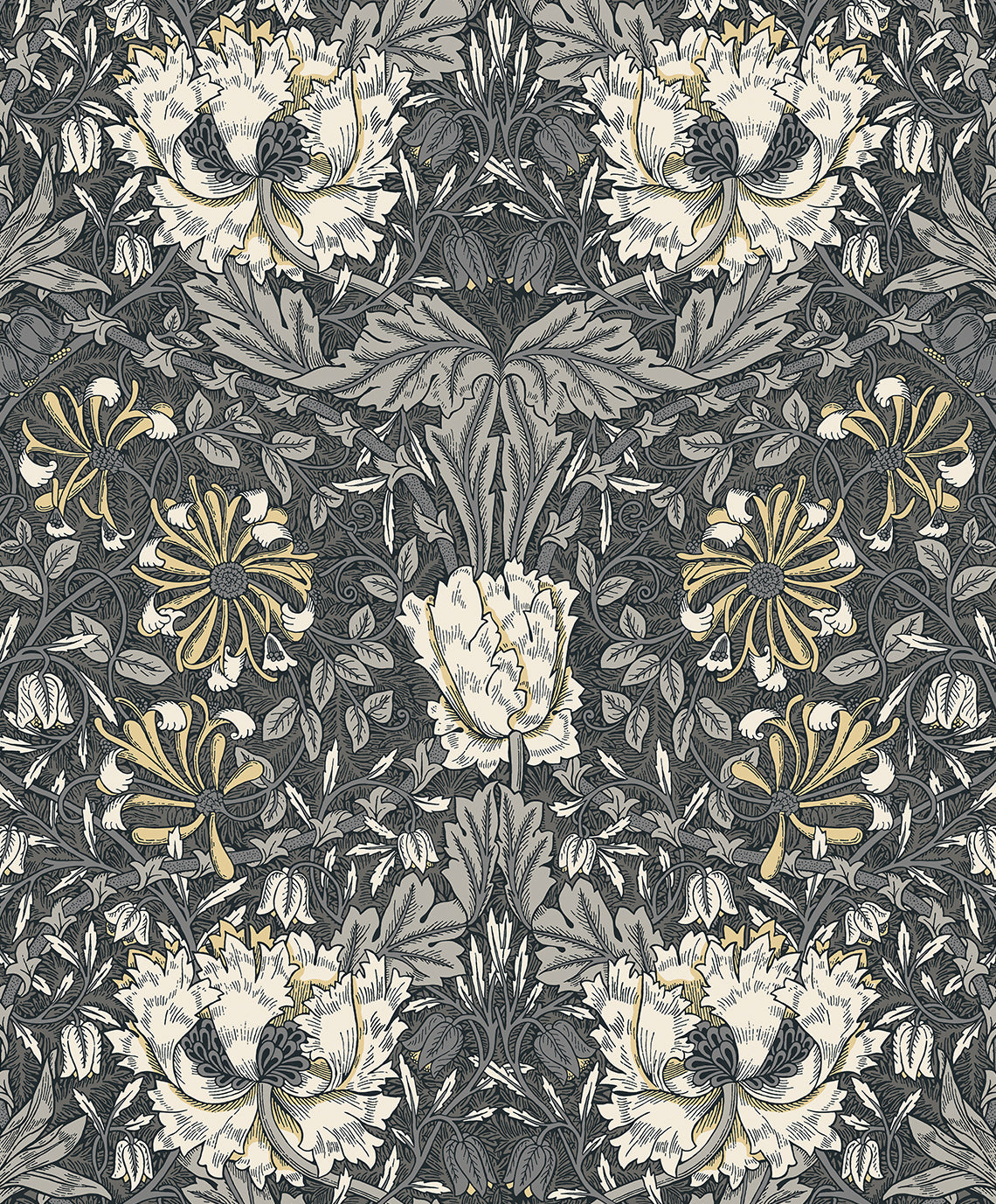 Etten Studios Legacy Prints Ogee Flora Floral Vintage Grey Matte - ET12608