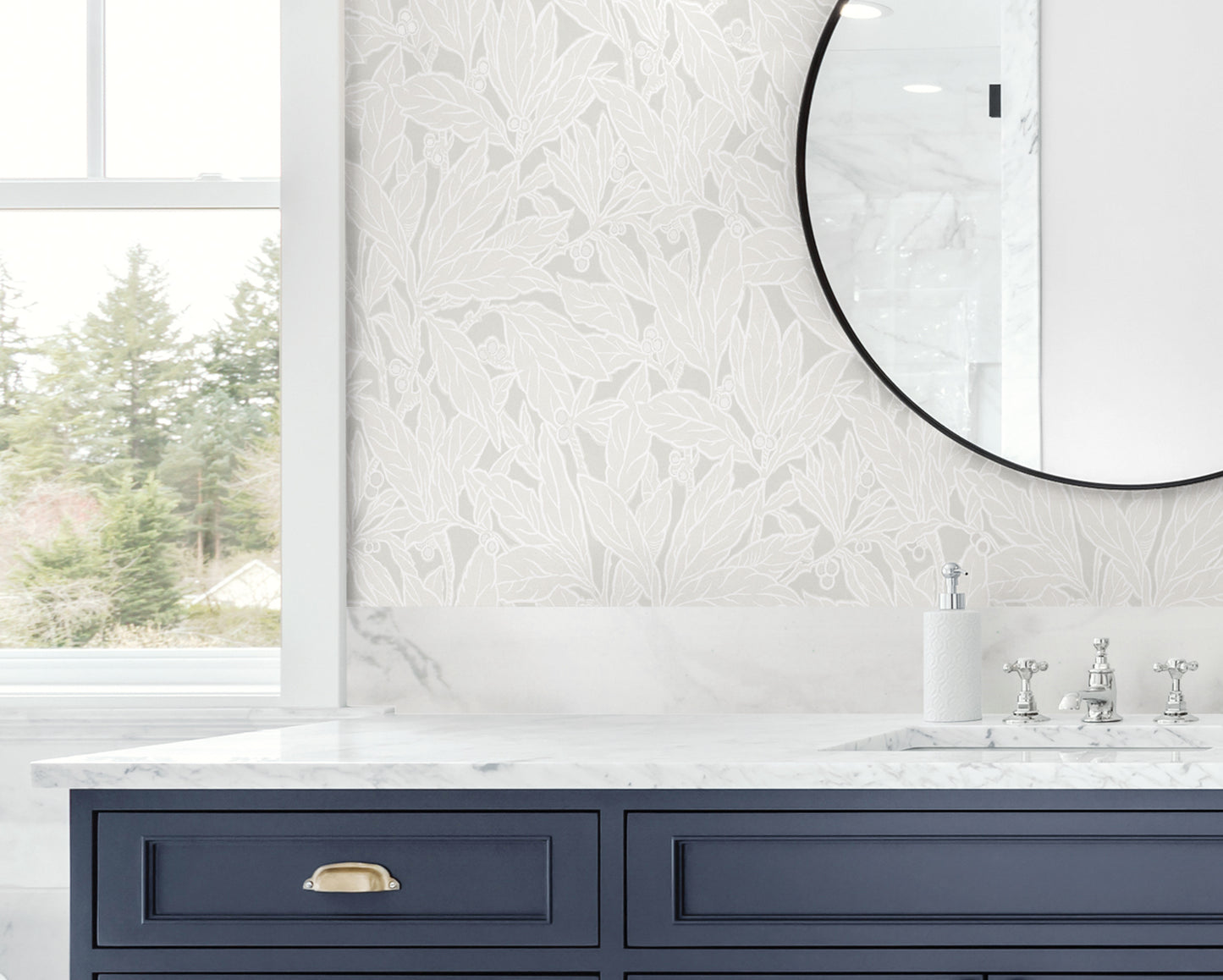 Etten Studios Legacy Prints Leaf and Berry Botanical Vintage Off White Metallic - ET12805