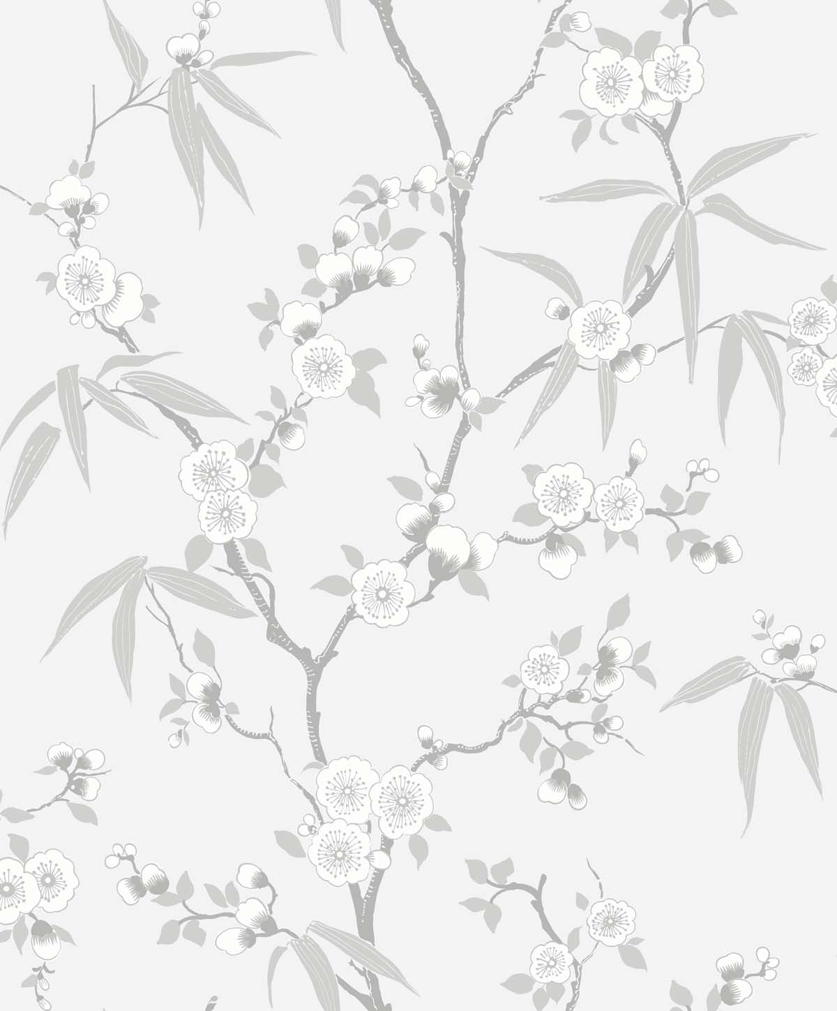 Seabrook Designs White Heron Floral Blossom Trail Floral Contemporary Grey Matte - EW11108