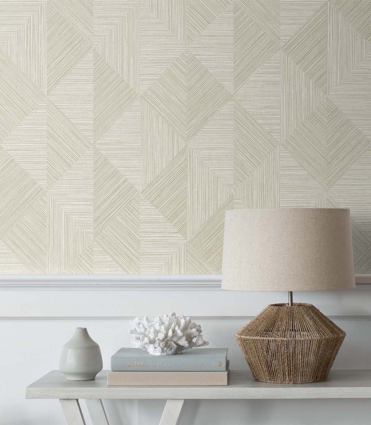 Seabrook Designs White Heron Diamond Inlay Geometric Contemporary Beige Matte - EW11707