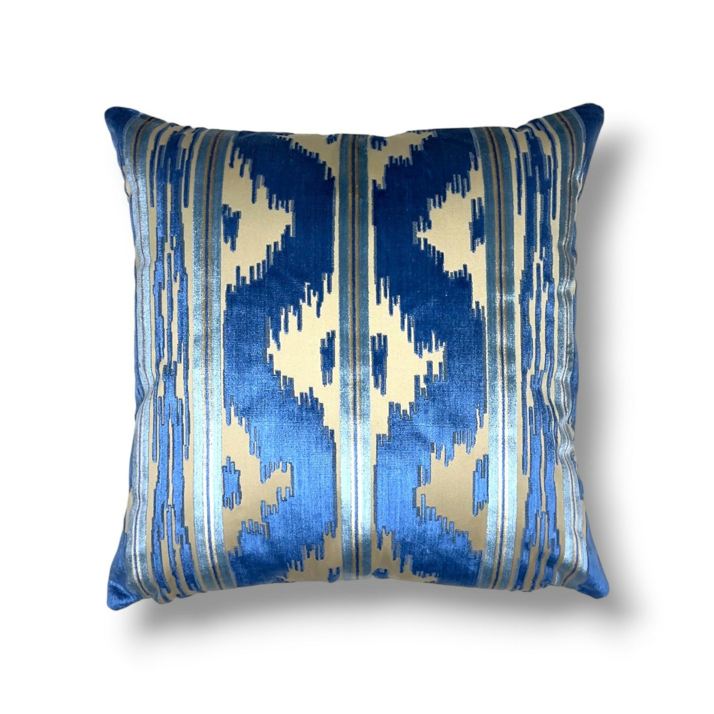20" Brunschwig & Fils Zhen Velvet Blue Ikat Pillow Cover