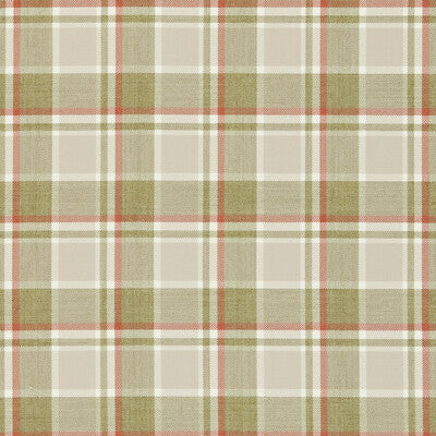 Beige plaid fabric featuring earthy green and red lines, perfect for crafting or home textiles.