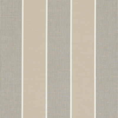 Beige and gray striped fabric featuring varying textures, ideal for upholstery or home décor projects.