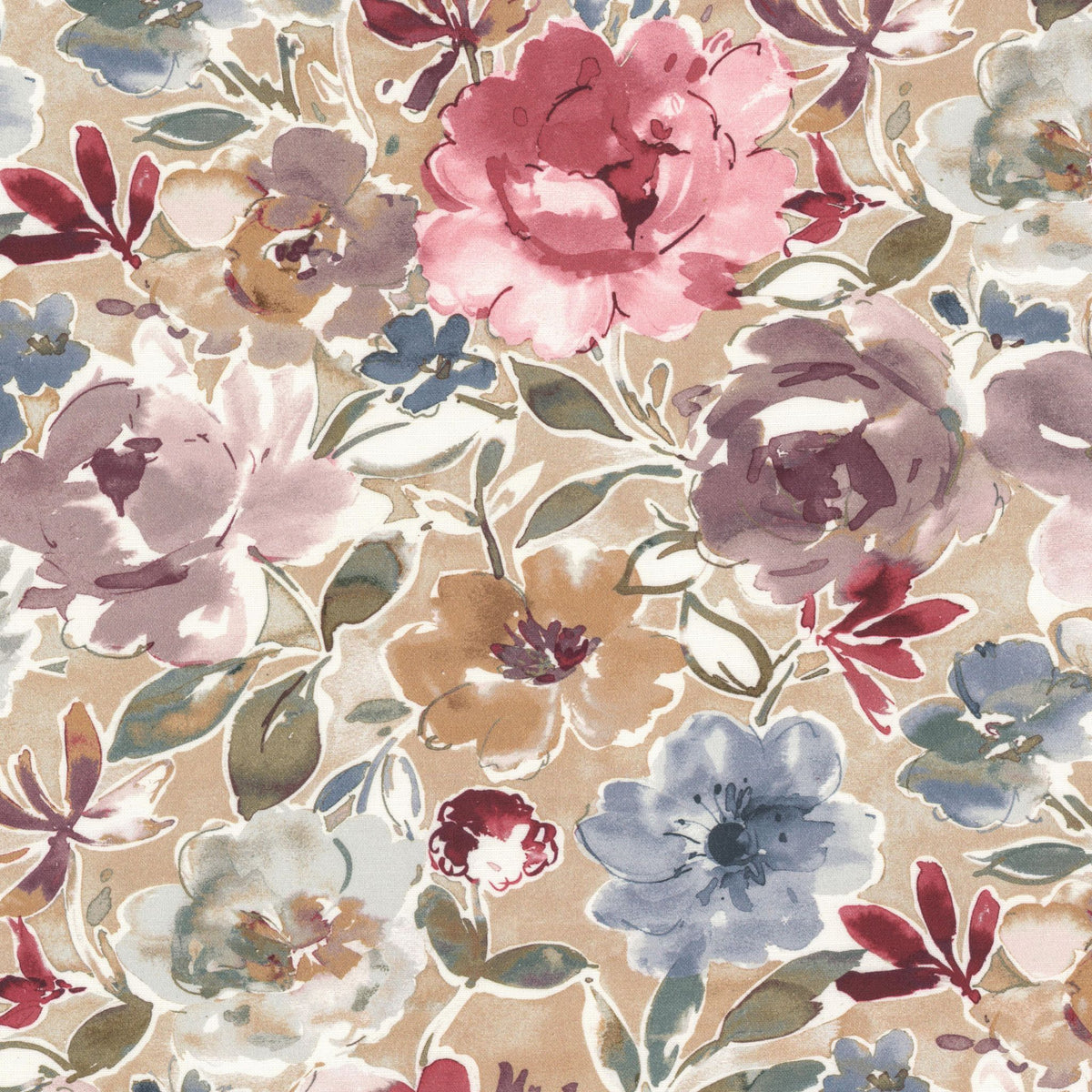 STOUT TEXTILES MULTIPURPOSE,PRINT TRANSITIONAL,, FLORAL RASPBERRY - FANT-1