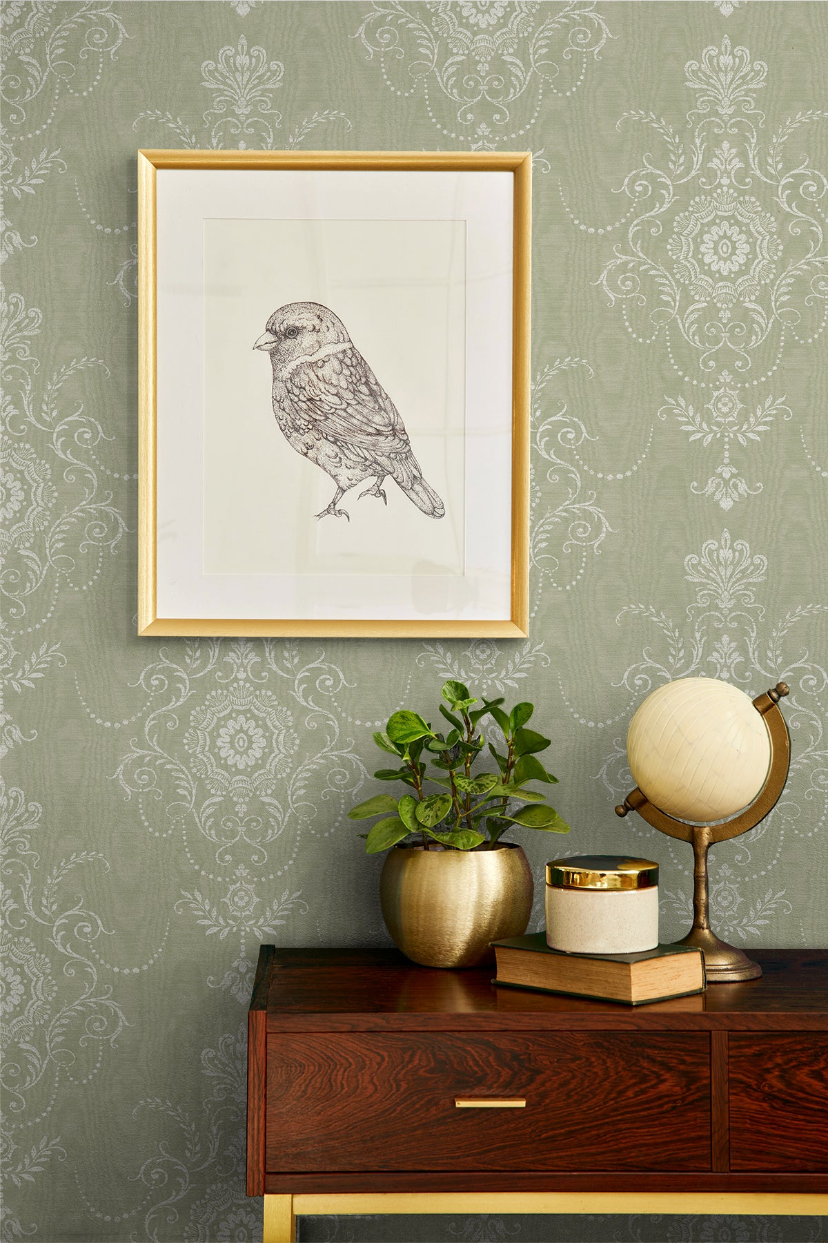 Seabrook Designs French Country Colette Cameo Damask Country Green Matte - FC60304