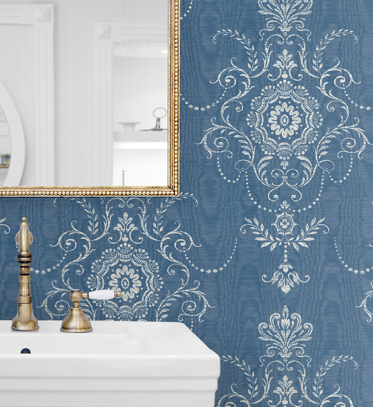 Seabrook Designs French Country Colette Cameo Damask Country Blue Matte - FC60312