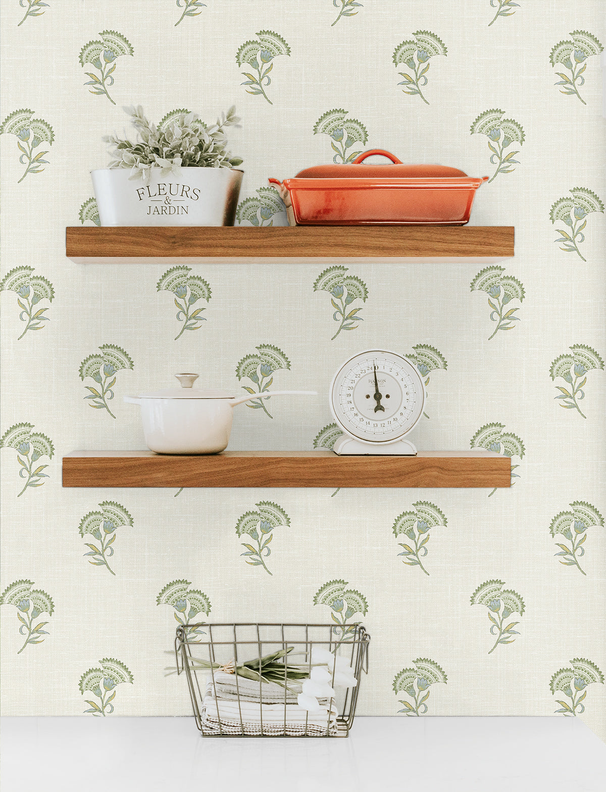 Seabrook Designs French Country Lotus Branch Floral Floral Country Green Matte - FC60804