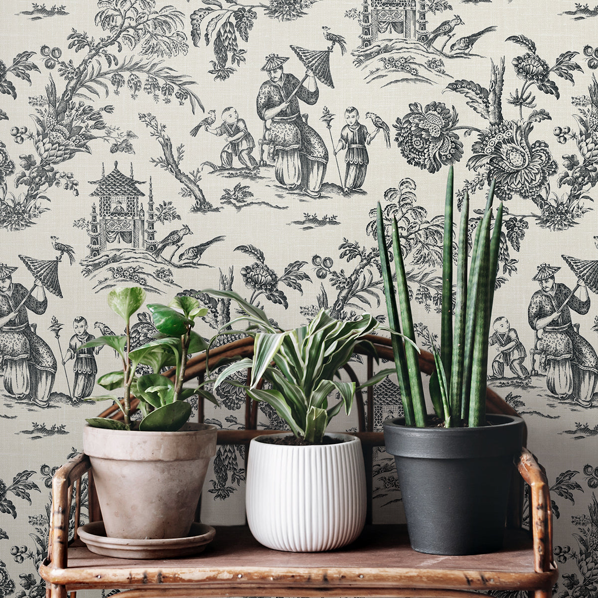 Seabrook Designs French Country Colette Chinoiserie Toile Country Black Matte - FC61800