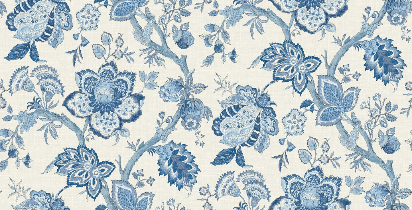 Seabrook Designs French Country Bernadette Linen Fabric Floral Country Blue Matte Fabric - FC62602F