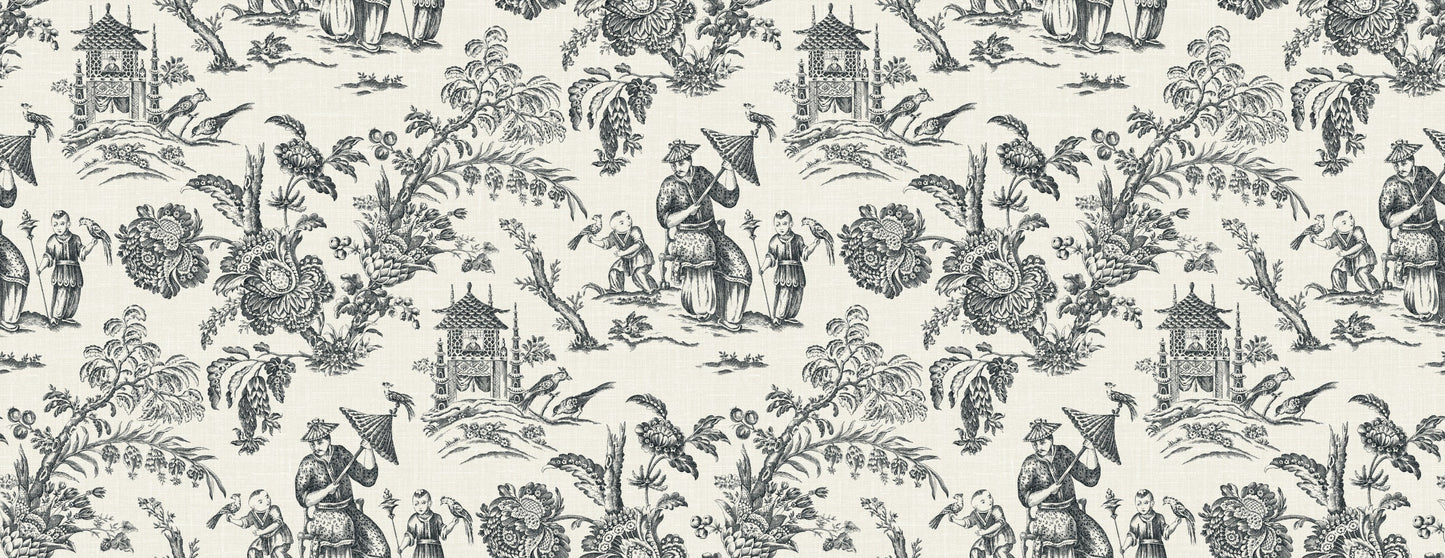 Seabrook Designs French Country Chinoiserie Linen Fabric Toile Country Black Matte Fabric - FC62800F