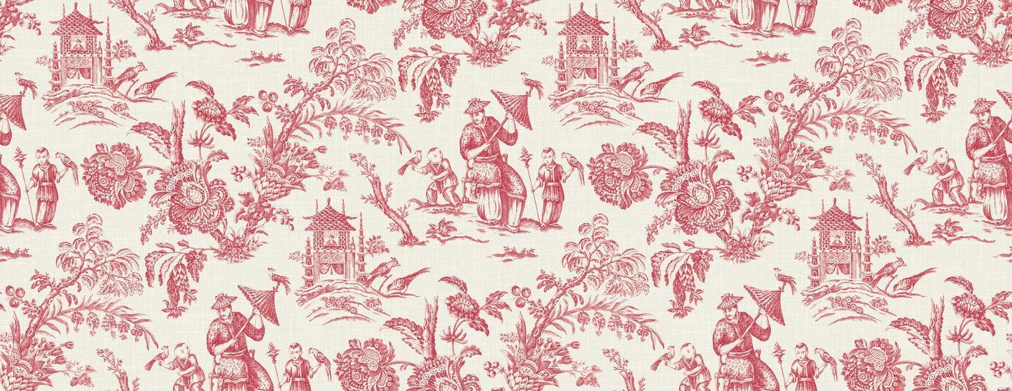 Seabrook Designs French Country Chinoiserie Linen Fabric Toile Country Red Matte Fabric - FC62801F