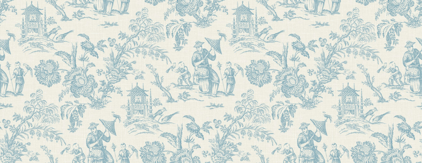 Seabrook Designs French Country Chinoiserie Linen Fabric Toile Country Blue Matte Fabric - FC62802F
