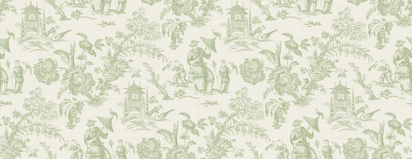Seabrook Designs French Country Chinoiserie Linen Fabric Toile Country Green Matte Fabric - FC62804F
