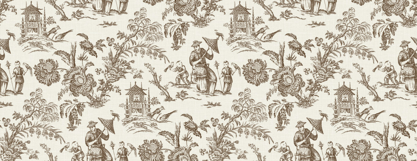 Seabrook Designs French Country Chinoiserie Linen Fabric Toile Country Brown Matte Fabric - FC62806F