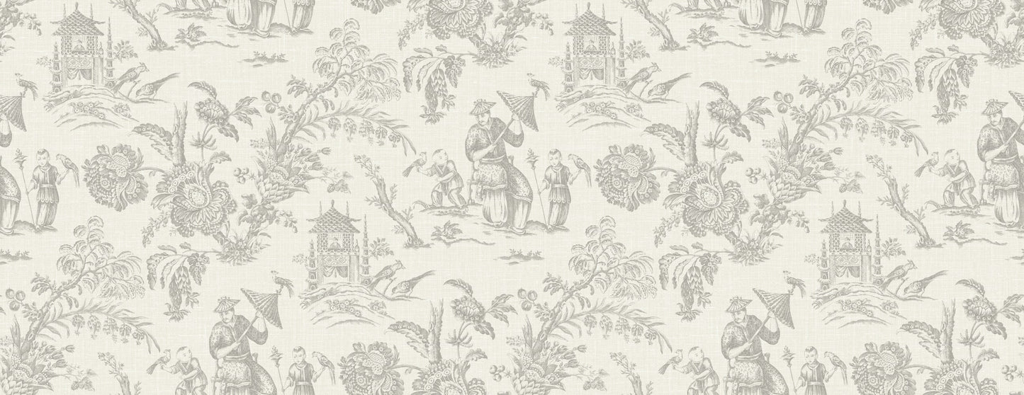 Seabrook Designs French Country Chinoiserie Linen Fabric Toile Country Gray Matte Fabric - FC62808F