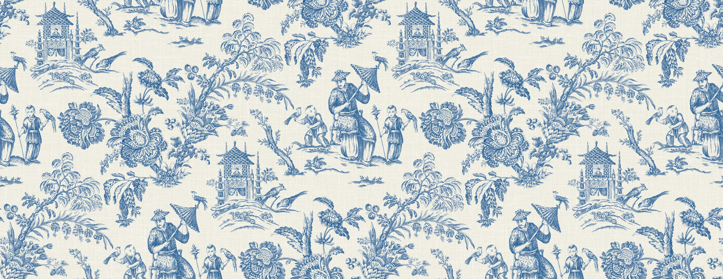 Seabrook Designs French Country Chinoiserie Linen Fabric Toile Country Blue Matte Fabric - FC62812F