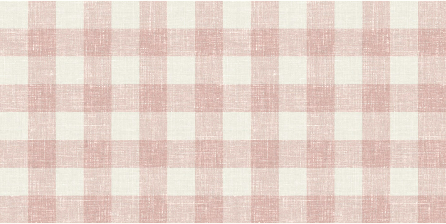 Seabrook Designs French Country Bebe Linen Fabric Plaid Country Pink Matte Fabric - FC62901F