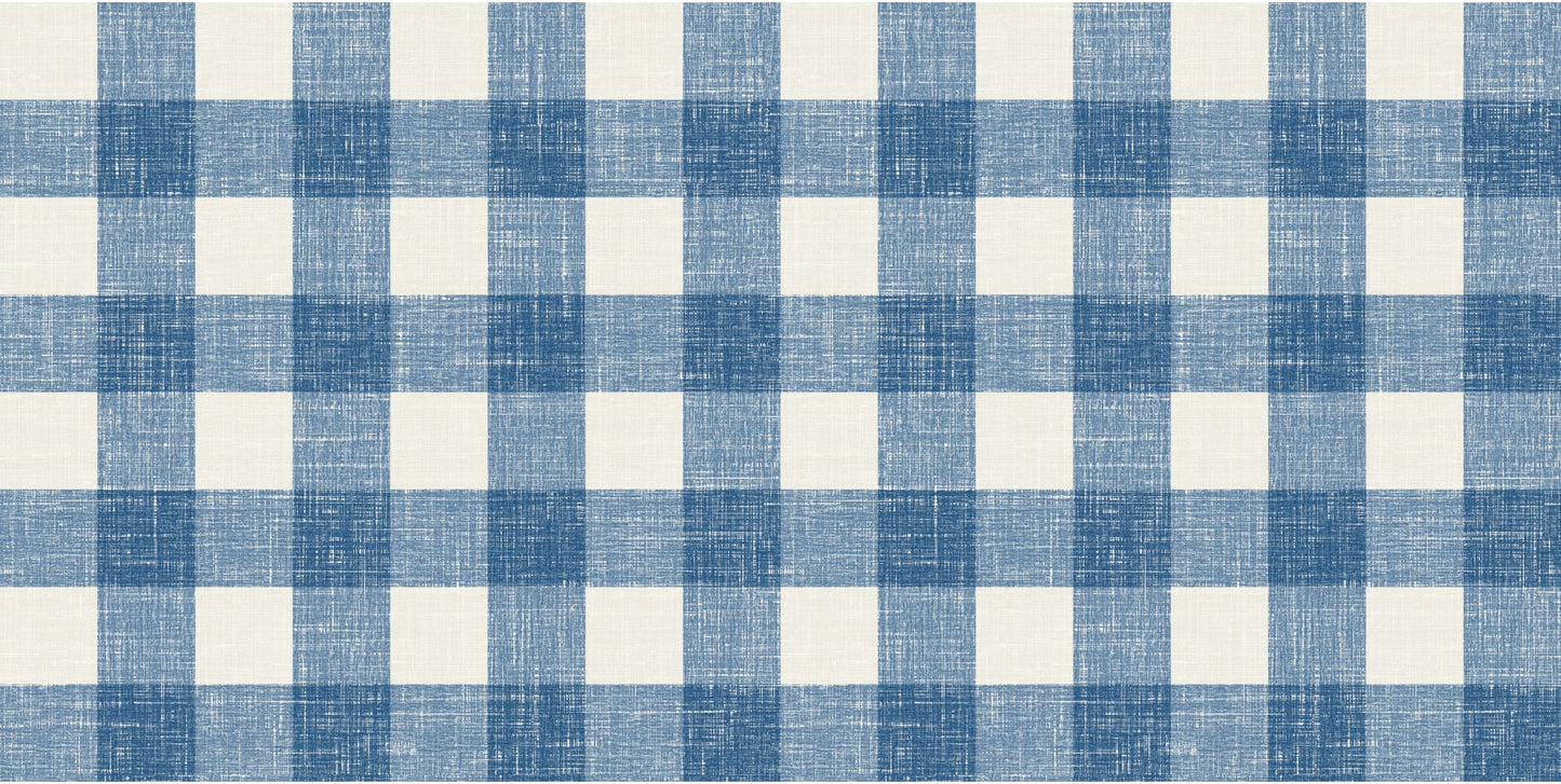 Seabrook Designs French Country Bebe Linen Fabric Plaid Country Blue Matte Fabric - FC62902F