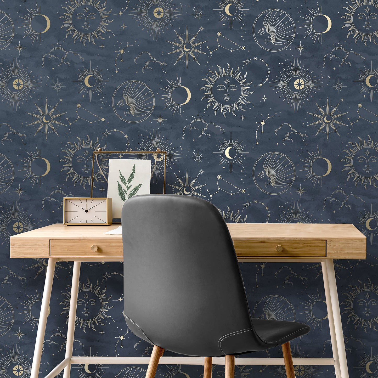 York Wallcoverings Fine Decor Kalel Navy Celestial Wallpaper Outer Space Bohemian Navy Wallpaper - FD43346