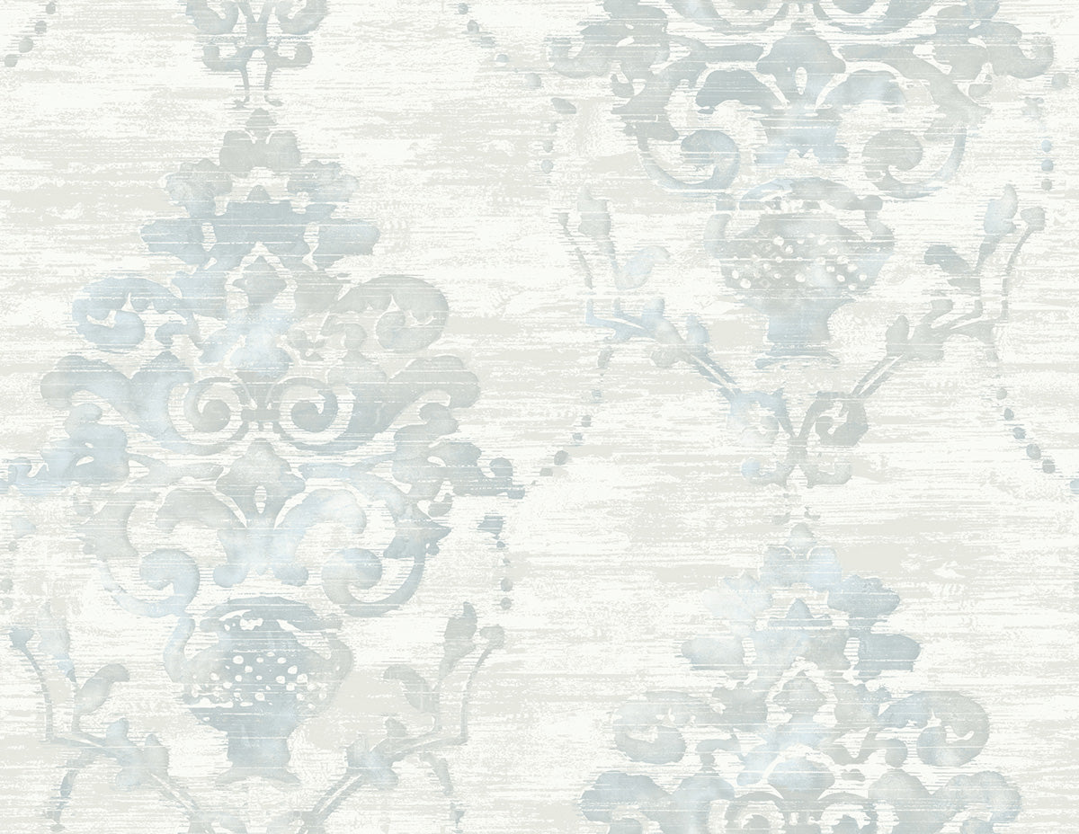 Seabrook Designs Damask Damask Contemporary Metallic Pearl , Powder Blue - FI71008