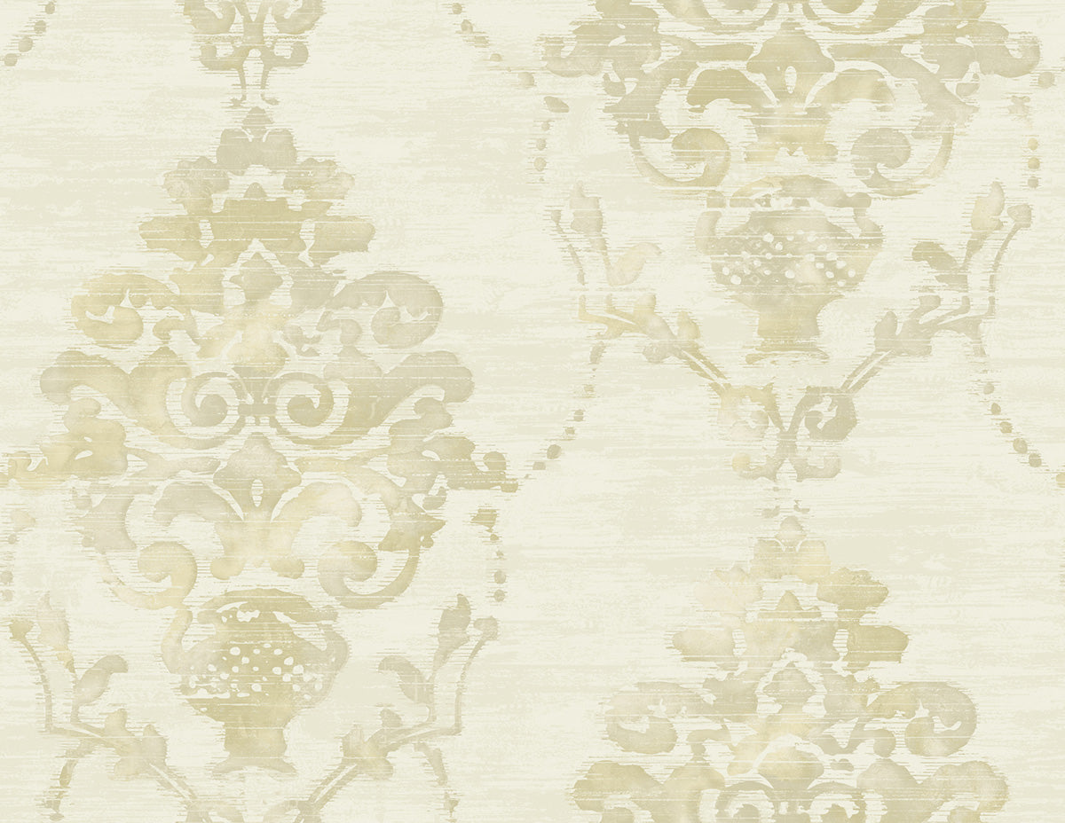 Seabrook Designs Damask Damask Contemporary Metallic, Cream, , Greige - FI71014