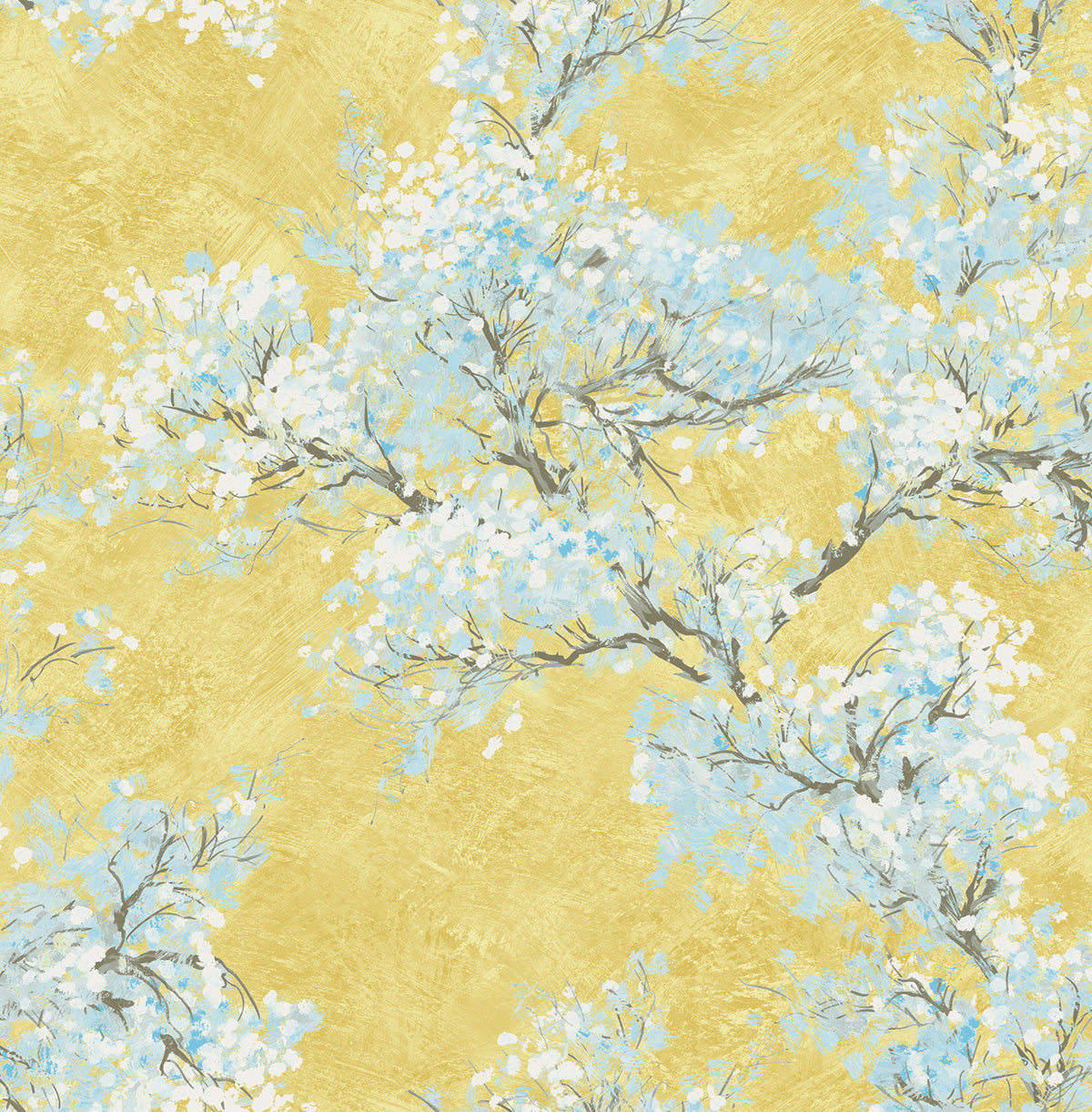 Seabrook Designs Cherry Blossoms Floral Contemporary Gold, White, , Sky Blue - FI71103