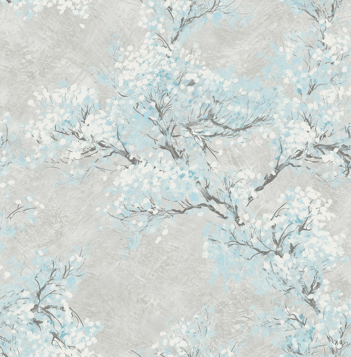 Seabrook Designs Cherry Blossoms Floral Contemporary Metallic Silver , Sky Blue - FI71108