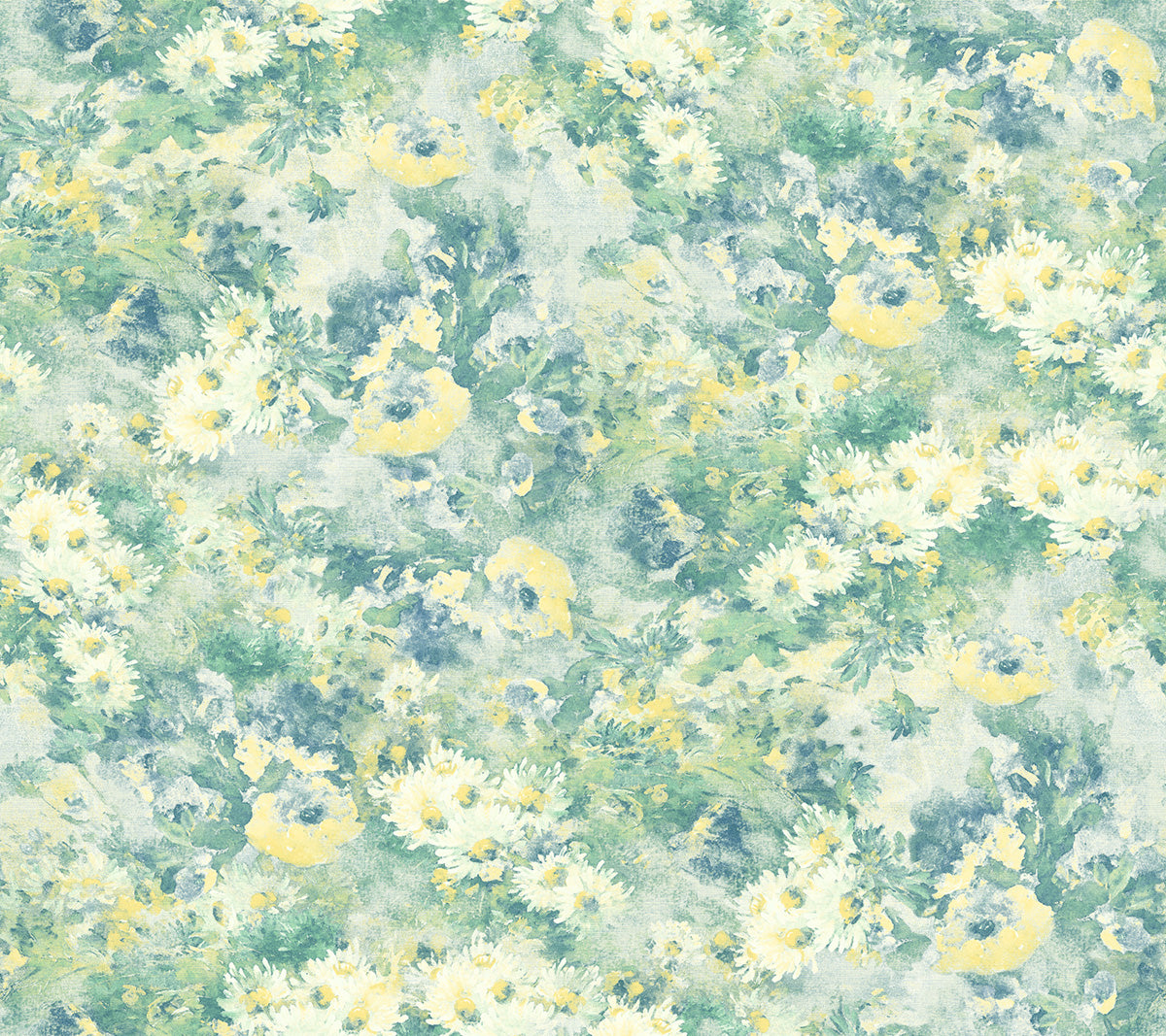 Seabrook Designs Daisy Floral Contemporary Metallic Ivory, Yellow, , Teal - FI71304