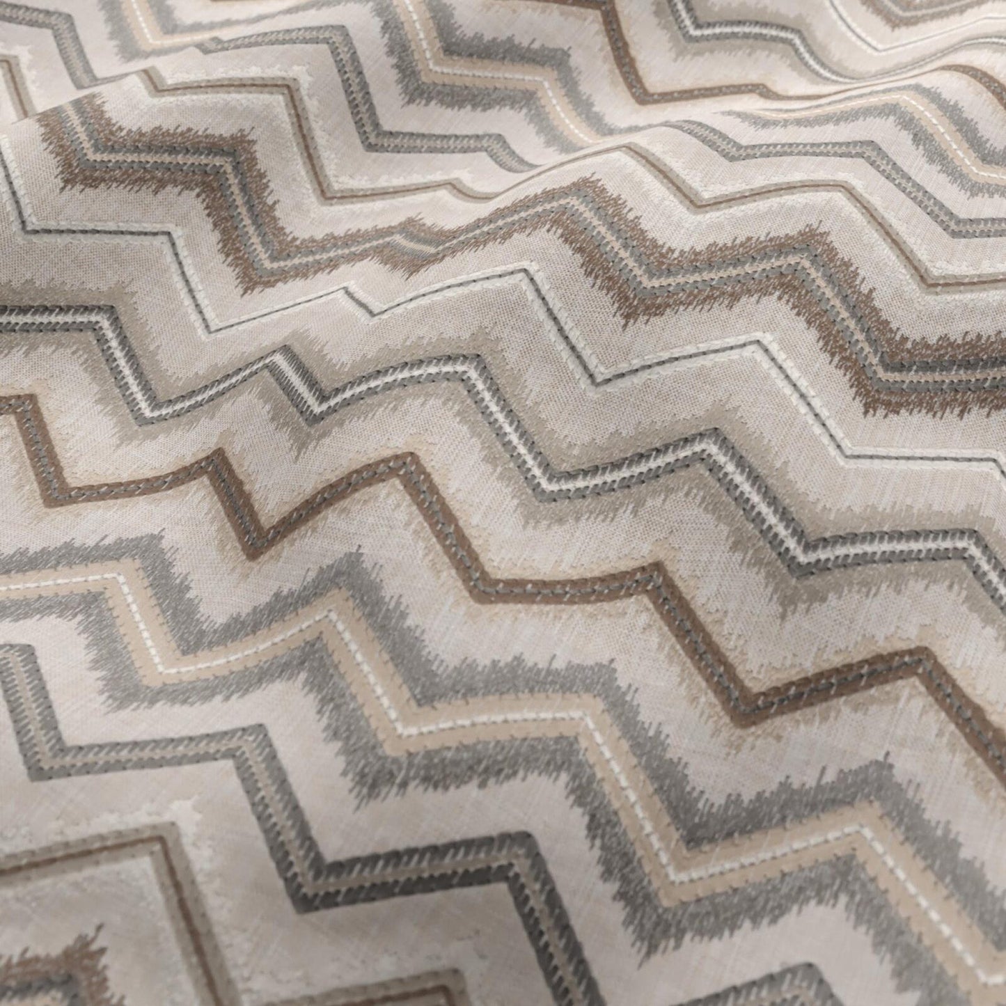 JF Fabrics FibreGuard Outdoor FIN 37 Fabric Geometric, Abstract, Chevron Beige, Brown, Grey Linen Texture, Embroidery, Outdoor - 9466837 J9301
