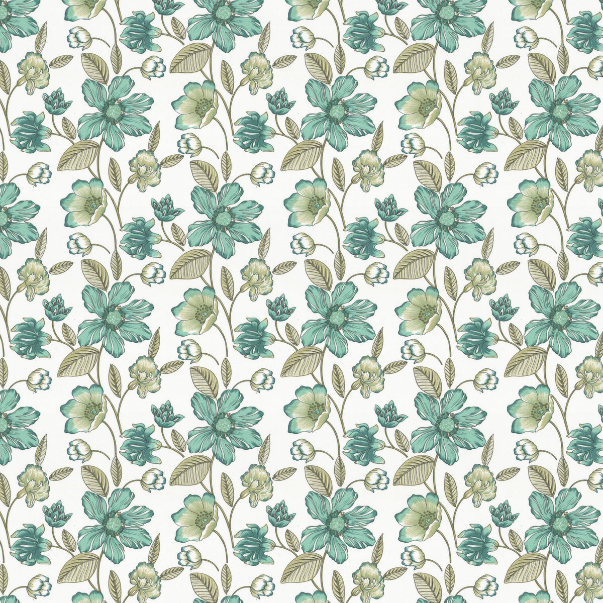 STOUT TEXTILES MULTIPURPOSE,PRINT TRADITIONAL, FLORAL TURQUOISE - FLAI-2
