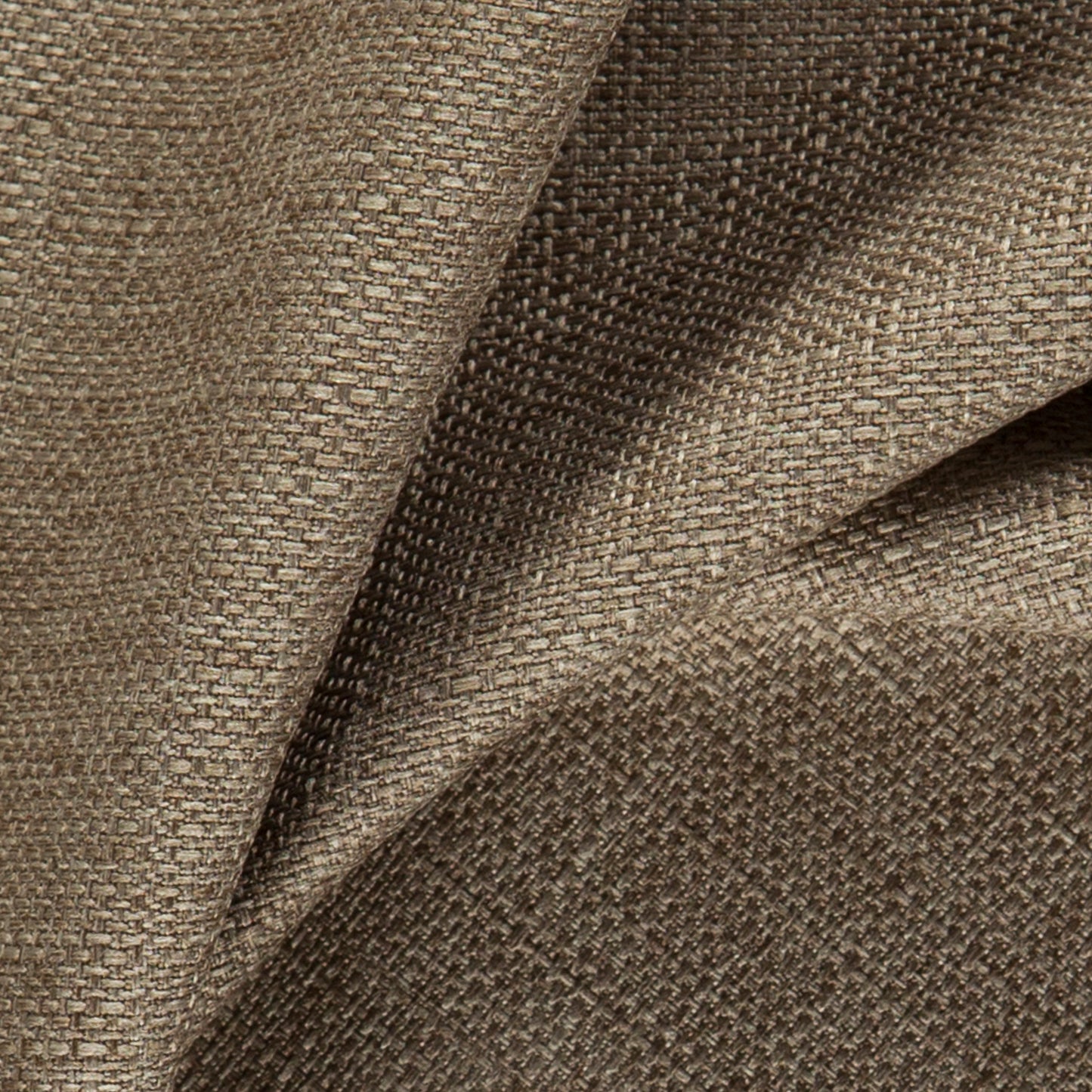 Brown textured woven fabric with a tight grid pattern, ideal for upholstery or tailored garments.