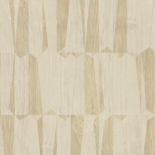 Light beige wood-look wallpaper with a geometric diamond motif.