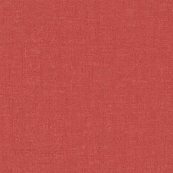 Coral-red linen-effect wallcovering with subtle heathered texture.