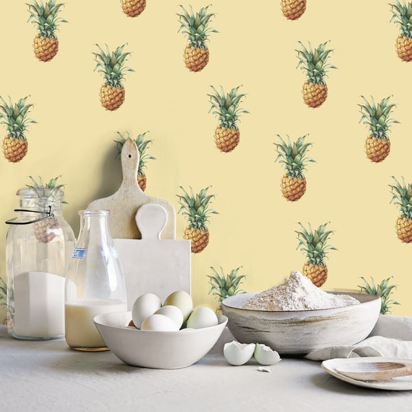Galerie Wallcoverings Just Kitchens Pineapples Galerie Wallcoverings Yellow - G45452