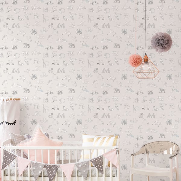 Galerie Wallcoverings Just 4 Kids 2 Alphabet Animals Galerie Wallcoverings Silver Grey - G56536