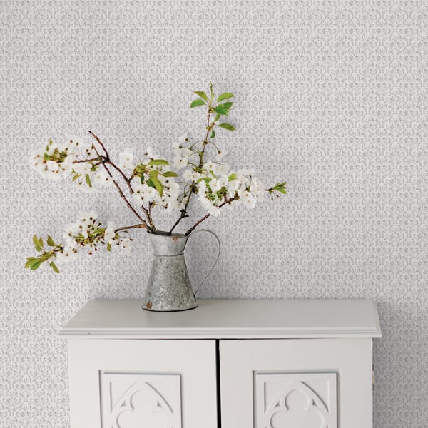 Galerie Wallcoverings Small Prints Ogee Floral Galerie Wallcoverings Silver Grey - G56678
