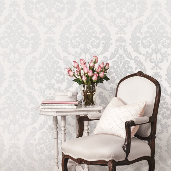 Galerie Wallcoverings Palazzo Silk Damask Galerie Wallcoverings White - G67606