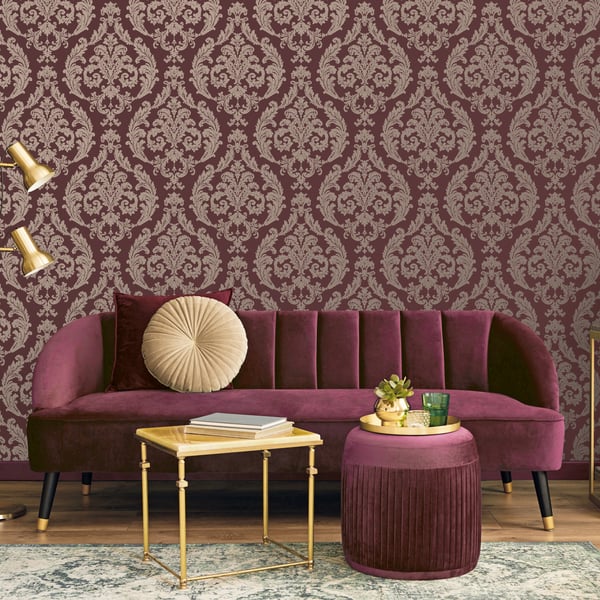 Galerie Wallcoverings Palazzo Silk Damask Galerie Wallcoverings Red - G67611