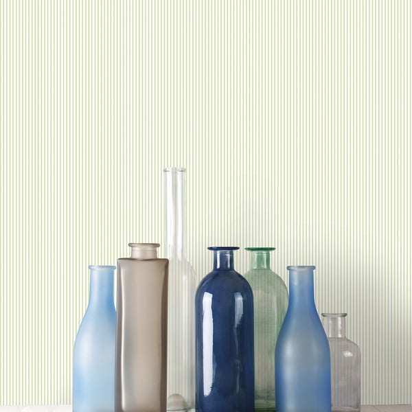 Green delicate pinstripe wallpaper with a pale striped pattern.
