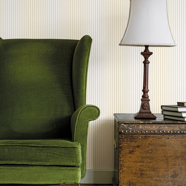 Cream striped wallpaper sample with a subtle stripe pattern.