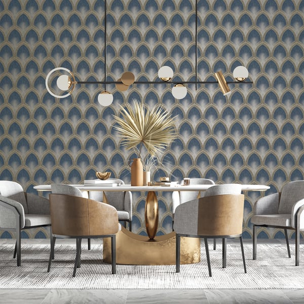 Galerie Wallcoverings Special Fx 2 Nouveau Scallop Galerie Wallcoverings Blue - G68083