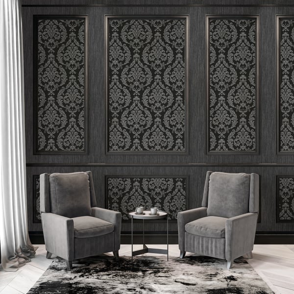 Galerie Wallcoverings Palazzo 2 Silk Damask Galerie Wallcoverings Black - G68676