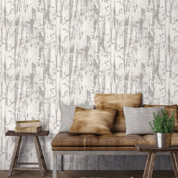 Galerie Wallcoverings Atmosphere BATIK LEAVES Galerie Wallcoverings Silver Grey - G78233