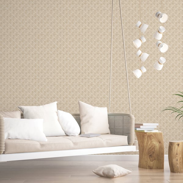 Bronze and brown Bazaar block-printed wallcovering with a textured finish.
