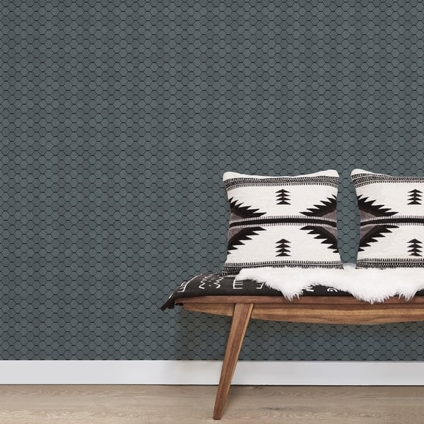 Blue hexagonal geometric wallpaper with a honeycomb pattern.