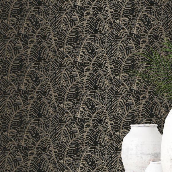 Galerie Wallcoverings Bazaar Broadleaf Galerie Wallcoverings Black - G78301